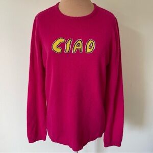 BELLA Freud Ciao Intarsia Pink Crewneck Cashmere Jumper Sweater Size Large